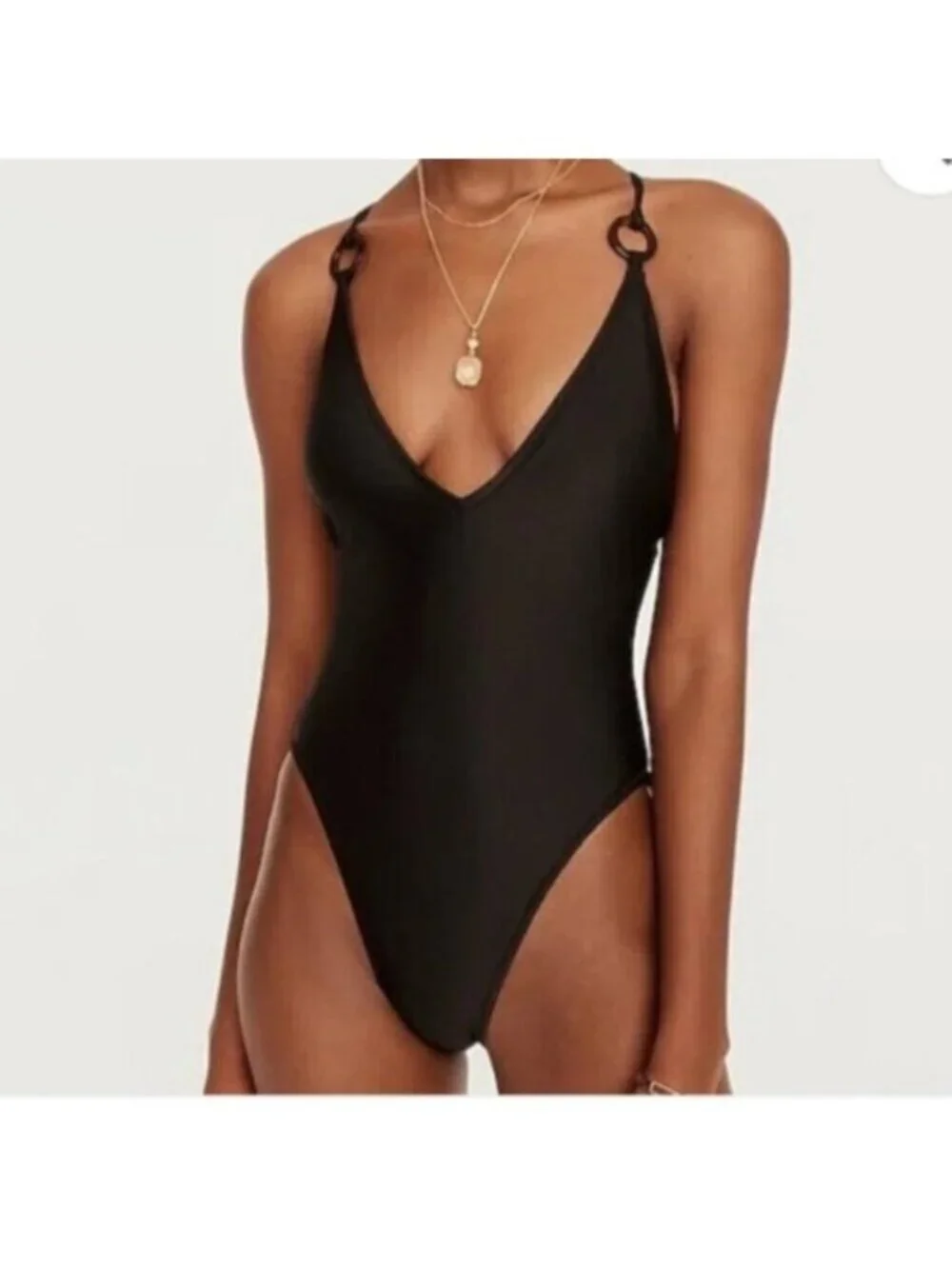 NWT J. Crew Women’s Black V-Neck String One-Piece Swimsuit Size 22